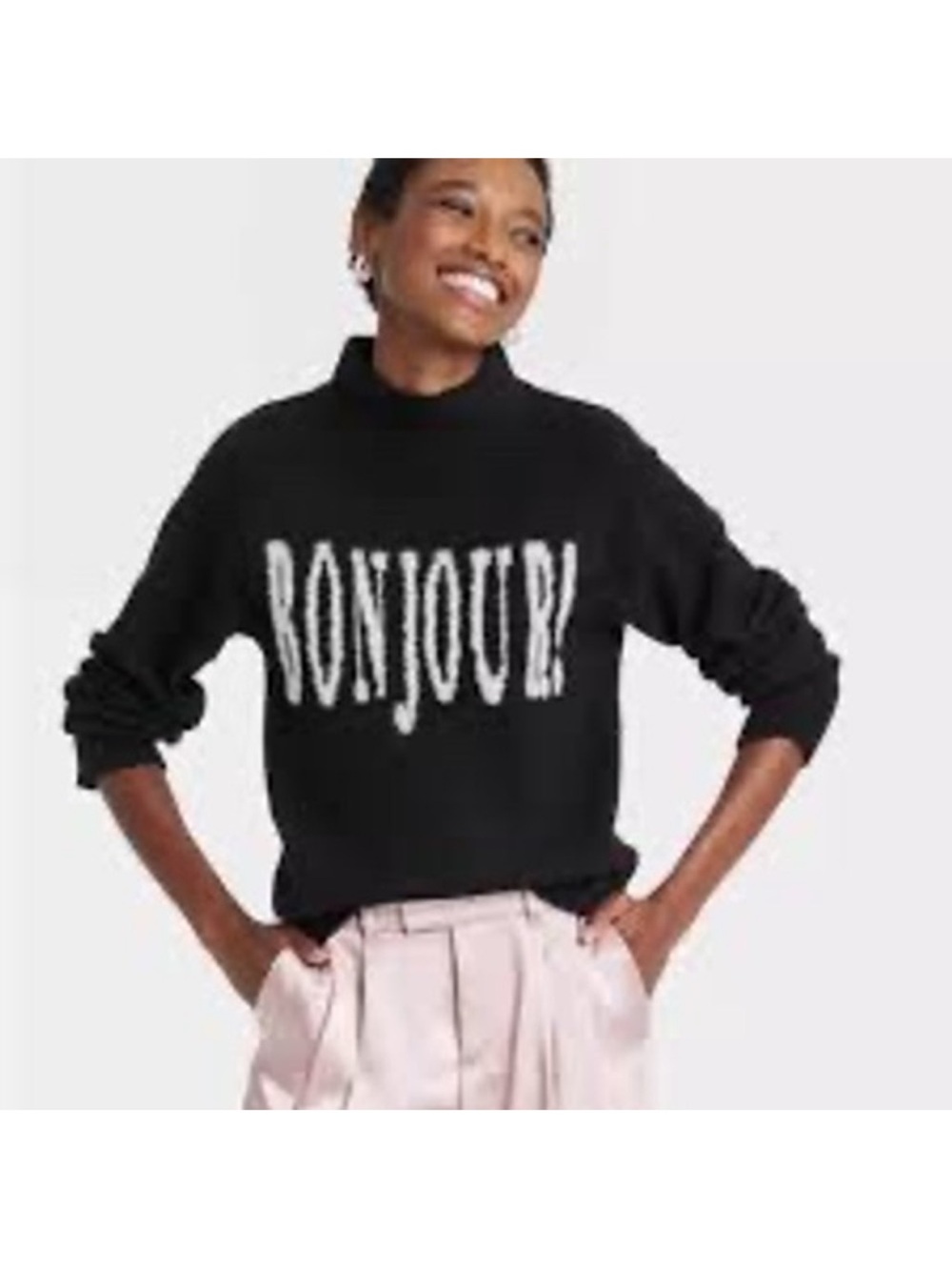 a new day Black Mock Neck Bonjour Sweater Sz XS